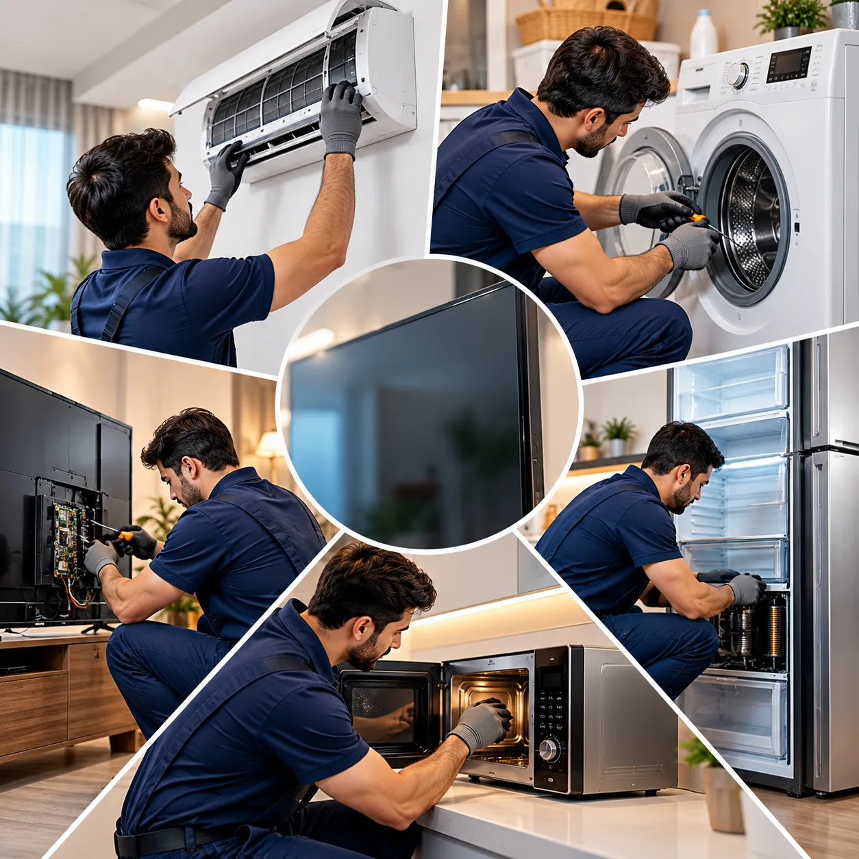 Technician inspecting a home appliance