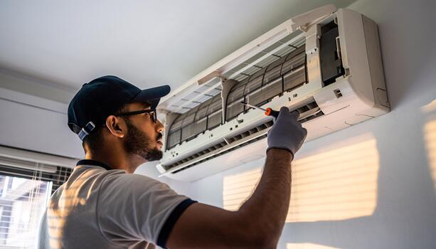 Air conditioner being repaired